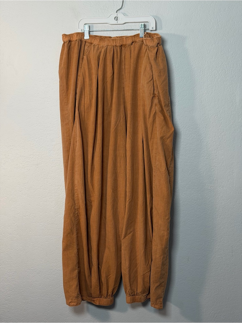 Free People Super Wide-Leg Elastic-Waist Balloon Pants Cotton Rayon Brown L-XL